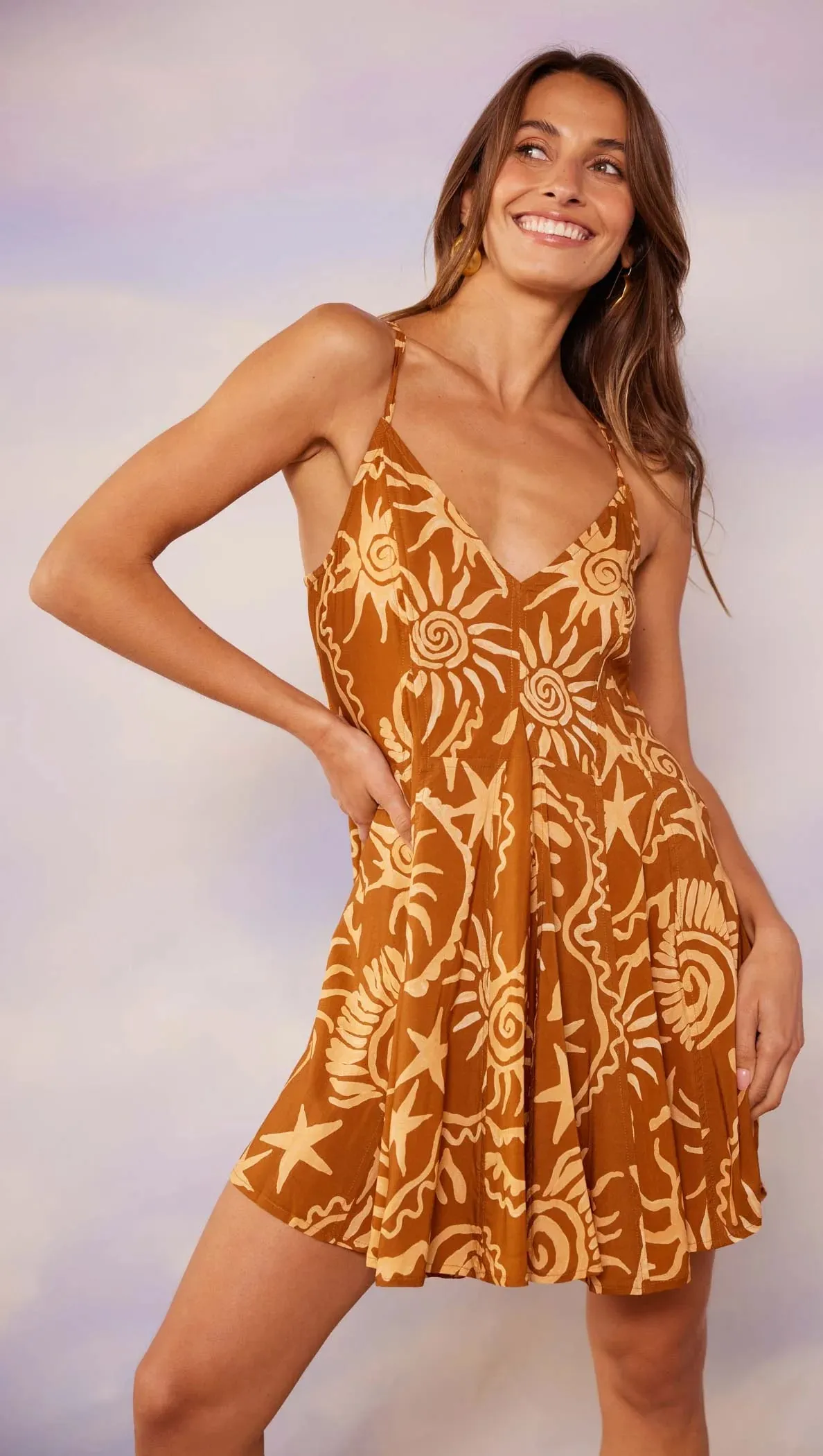 Astrid Mini Dress - Gold/Brown