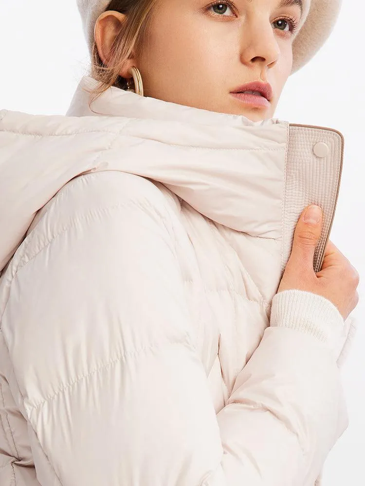 Hooded Pleated Long Goose Gown Coat