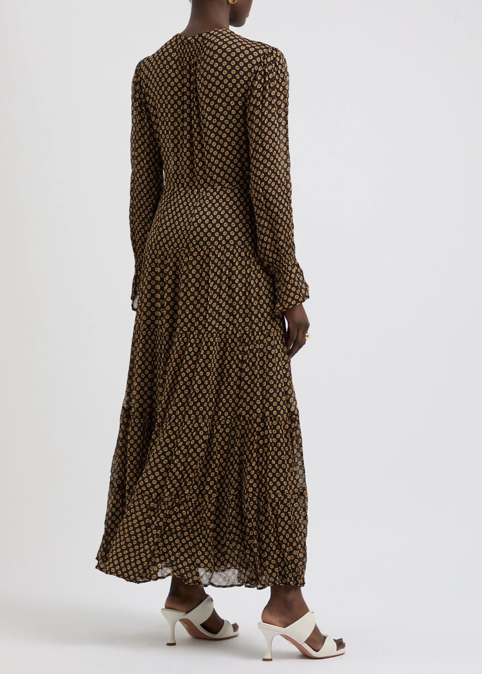 Indigo floral-print georgette maxi dress