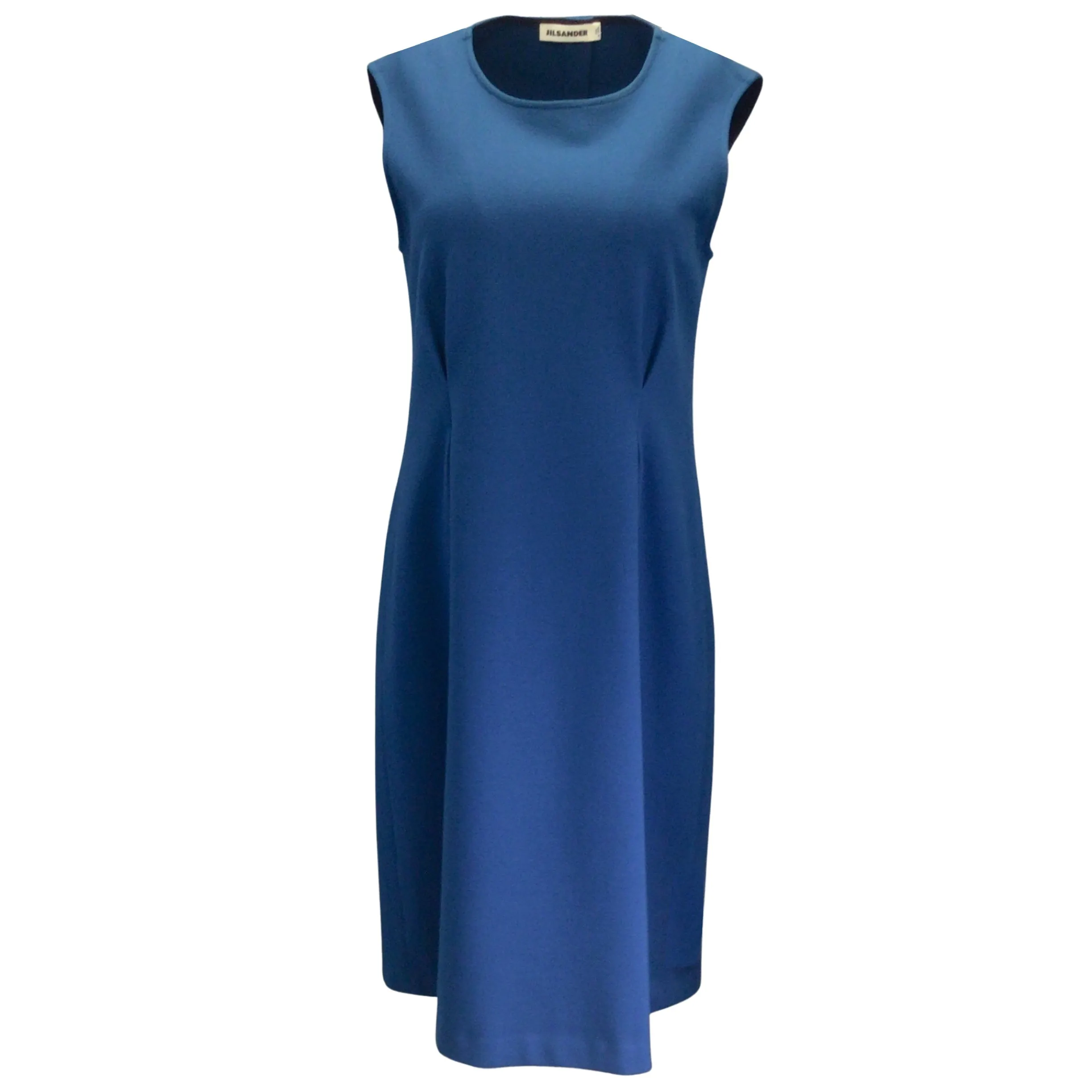 Jil Sander Teal Sleeveless Wool Stretch Midi Dress