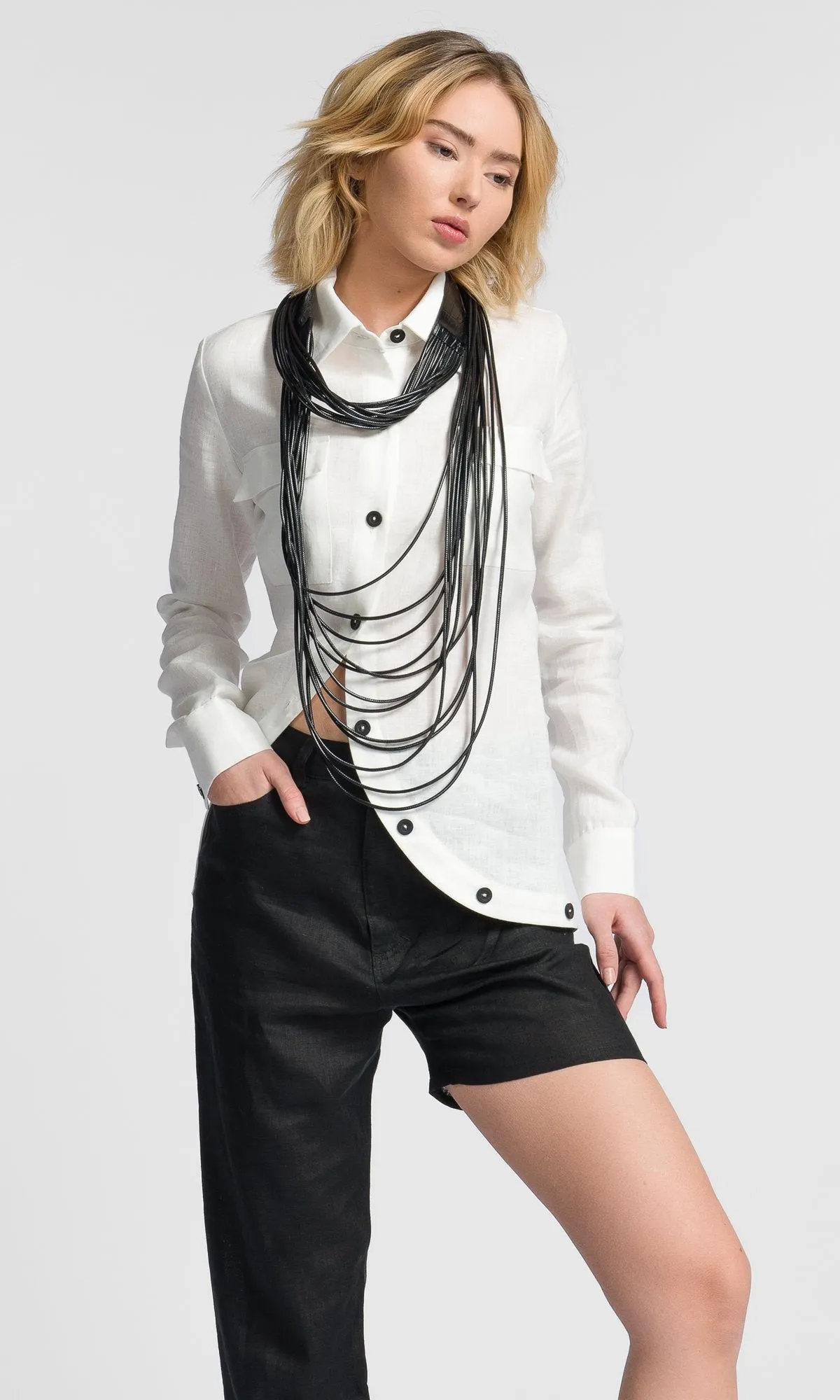 Linen Shirt with Asymmetric Closure