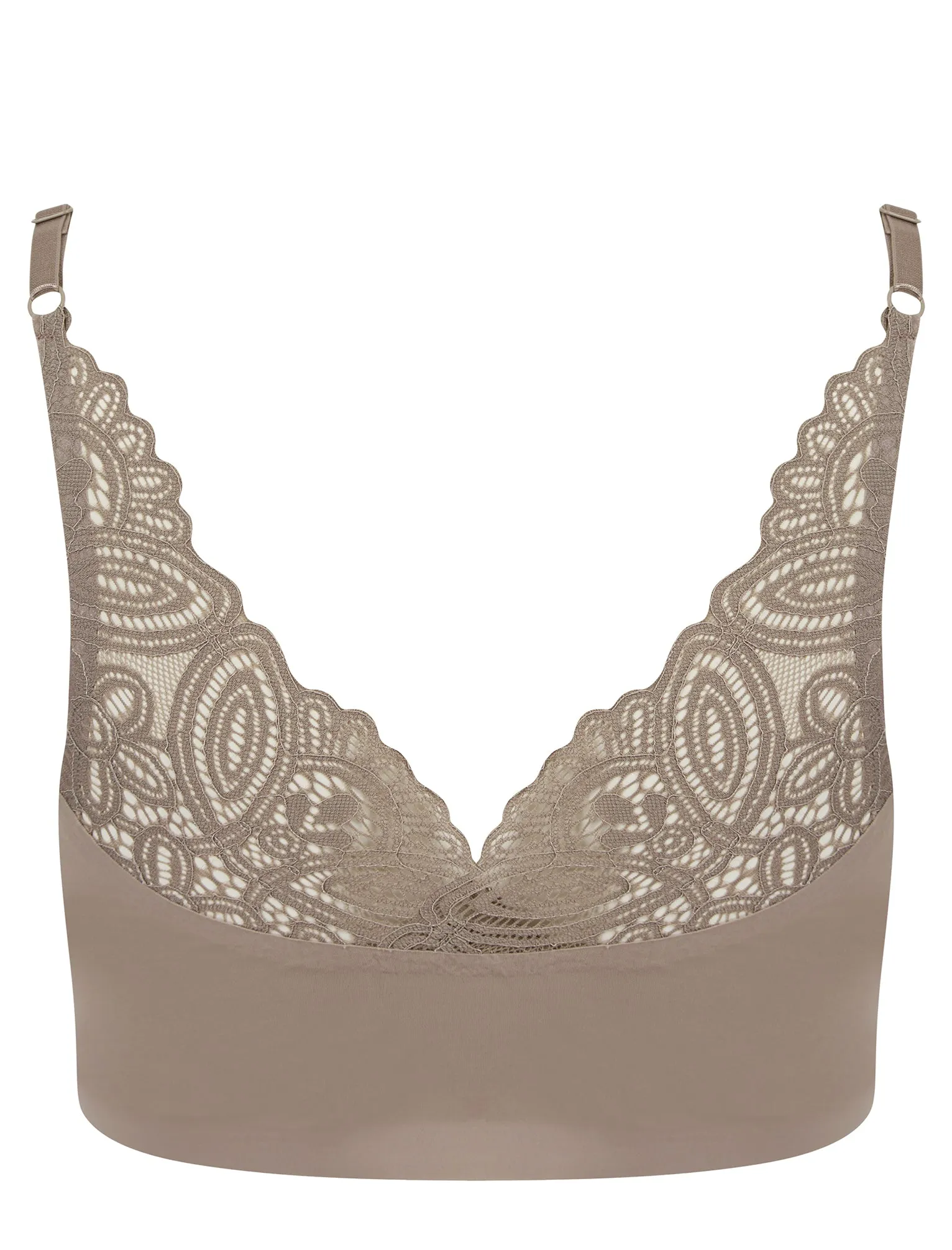 Lola (2 Pack) Non-Wired Full Cup Soft Padded Stretch Nylon Bralette with Back Lace Detail in Jet Black / Mink - Tokyo Laundry