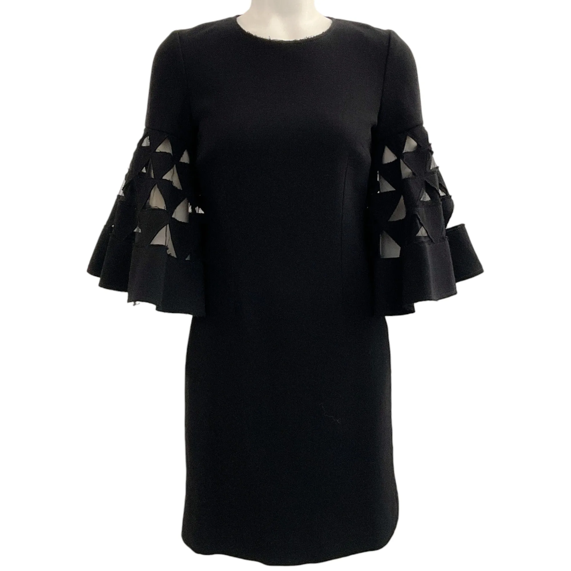 Oscar de la Renta Black Wool Dress with Cut Out Bell Sleeves